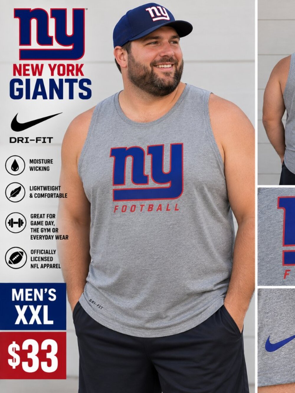 🏈🔥 NIKE NEW YORK GIANTS NFL DRI-FIT SHIRT – MEN’S XXL – $33 🔥🏈